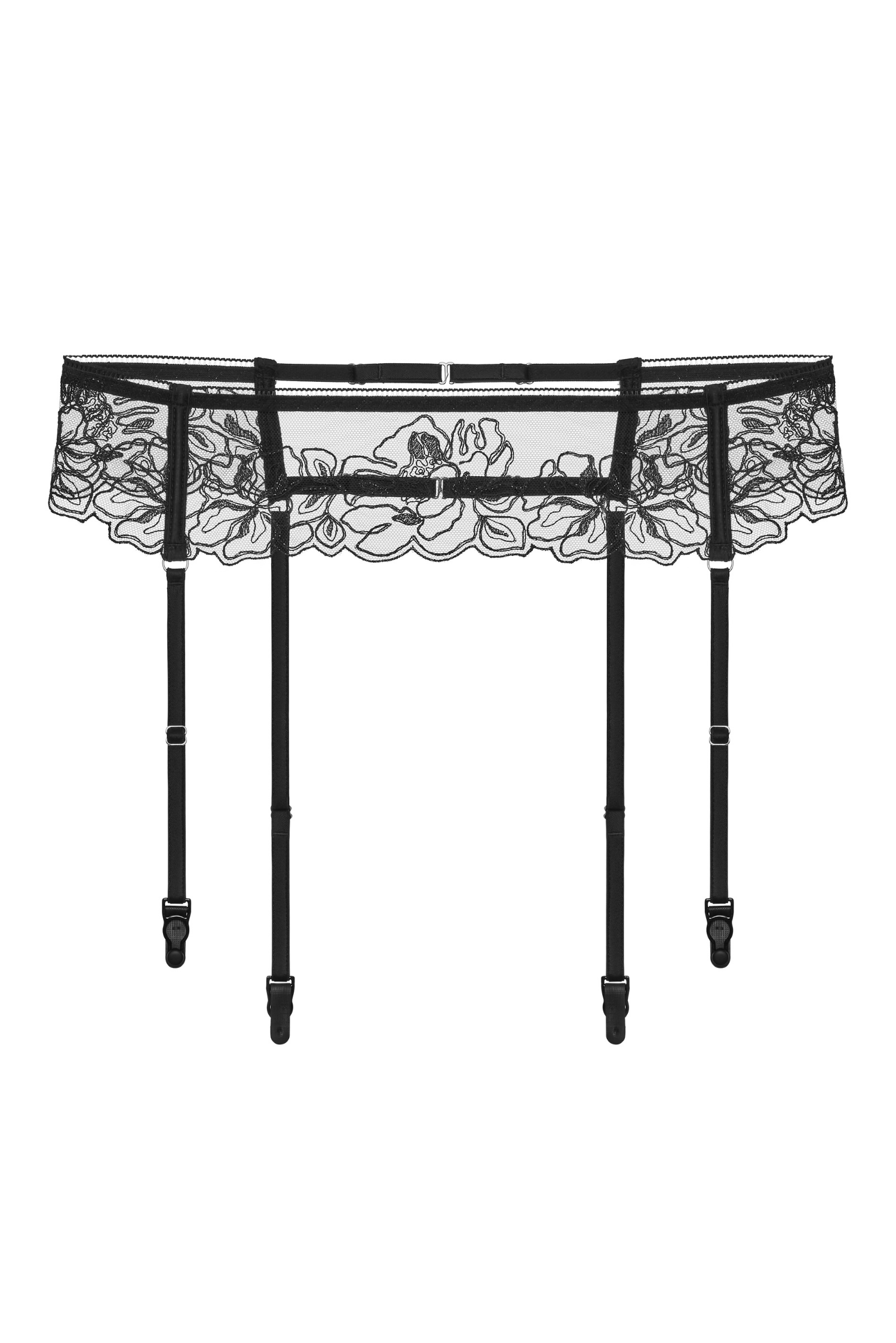 Floral Garter Belt  Floral Embroidered Tulle  Adjustable Straps