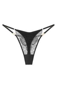 Ilia black thong - lace thong with satin and gold details