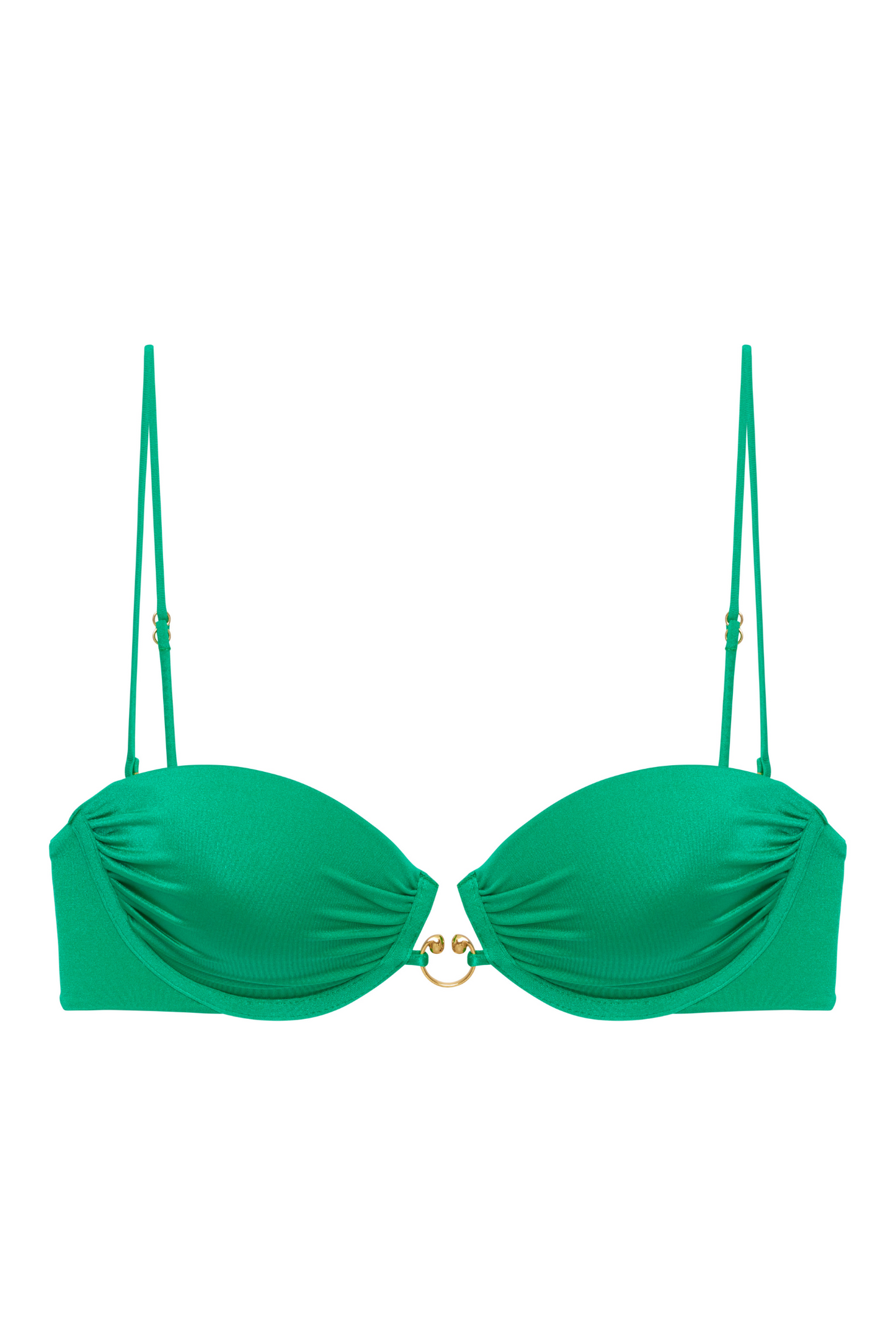 Mystery Top in green – push-up cups, no underwire, shiny lycra, gold horseshoe detail