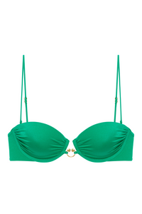Mystery Top in green – push-up cups, no underwire, shiny lycra, gold horseshoe detail