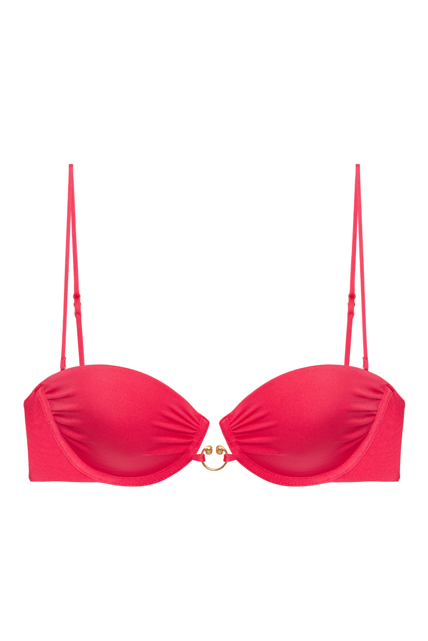 Mystery Top in crimson red – push-up cups, no underwire, gold horseshoe detail
