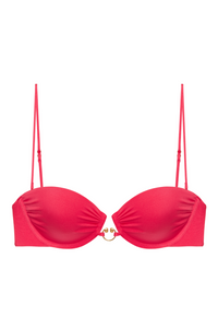 Mystery Top in crimson red – push-up cups, no underwire, gold horseshoe detail