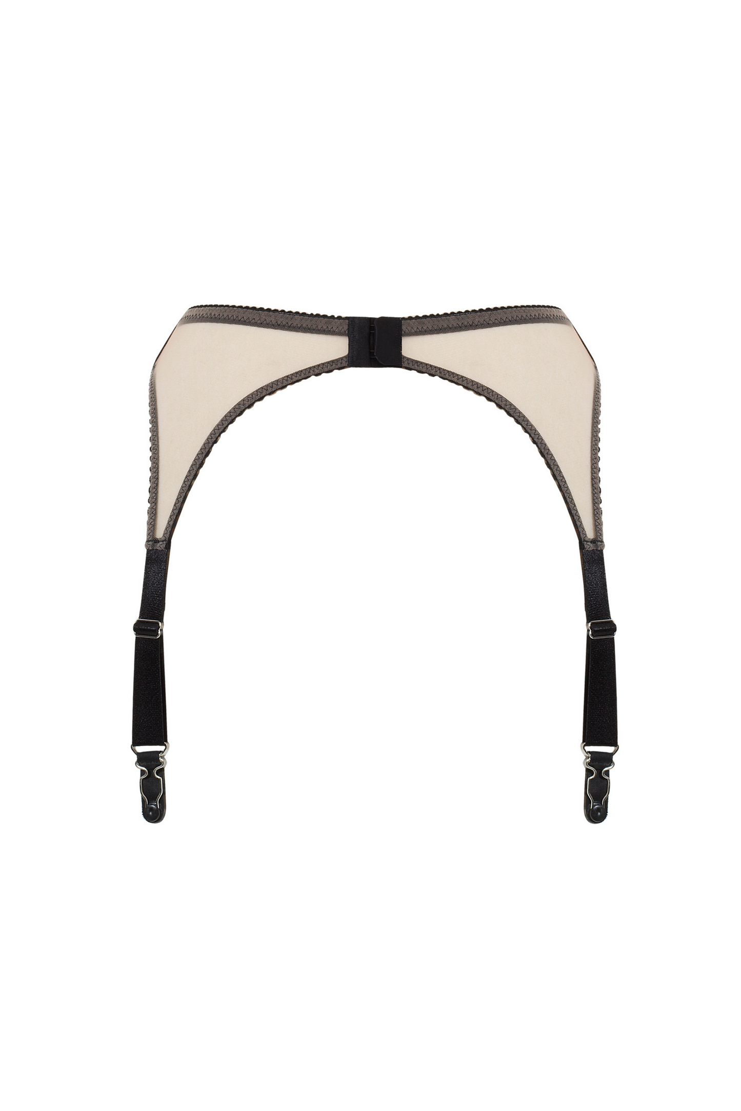 Caffe Latte garter belt – skin-toned tulle, black elastic trim