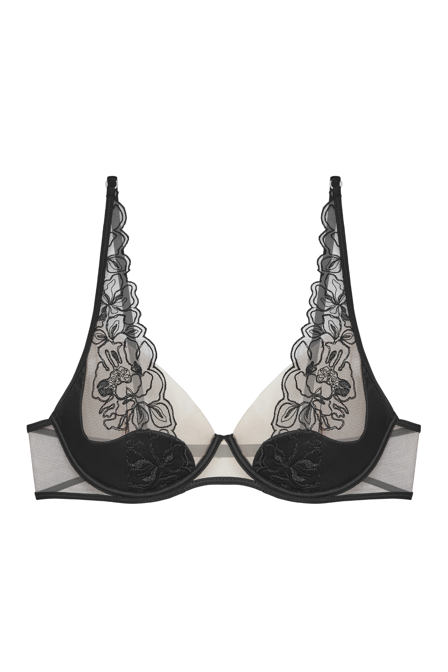 XX bra – packshot, tulle with floral embroidery
