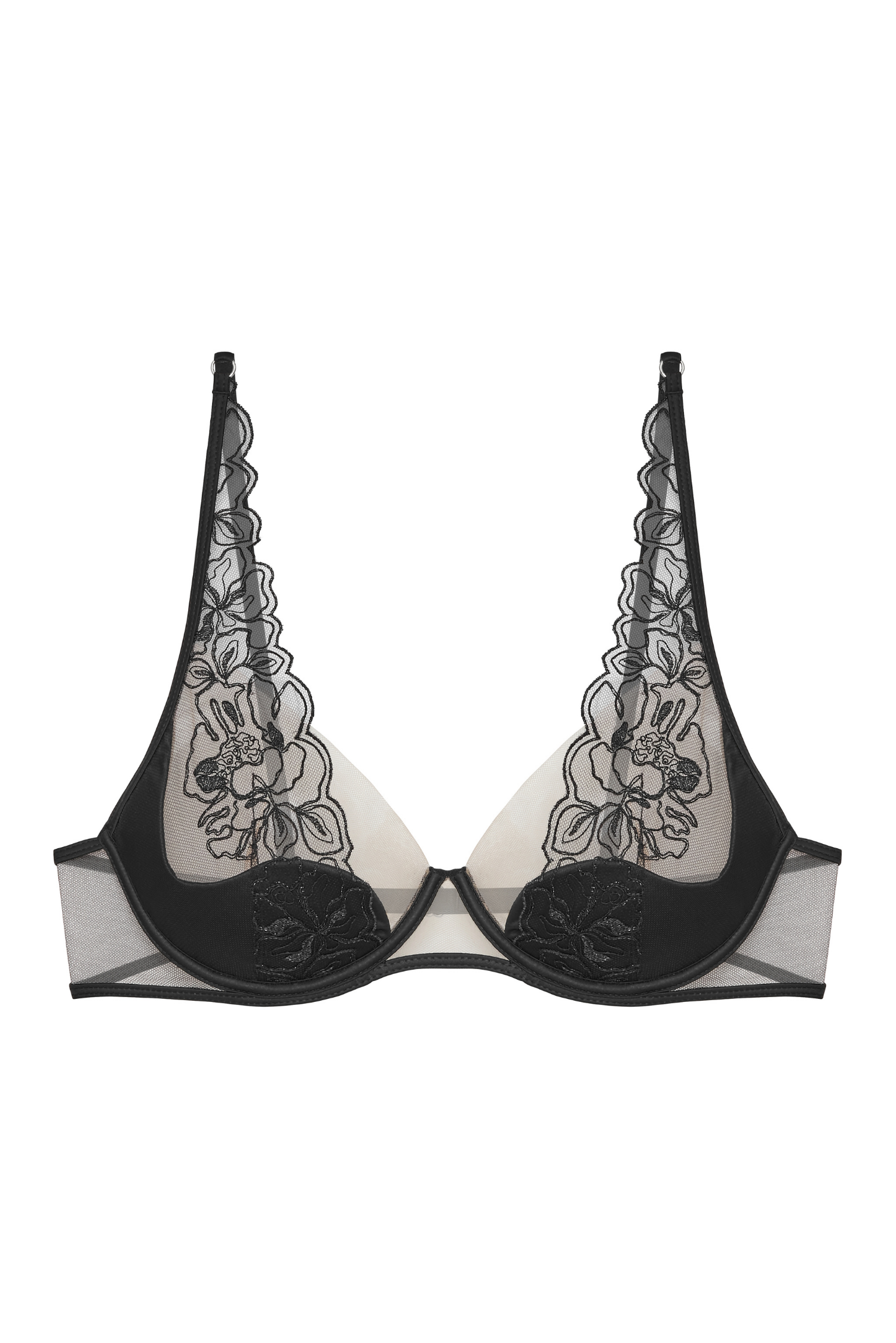 XX bra – packshot, tulle with floral embroidery