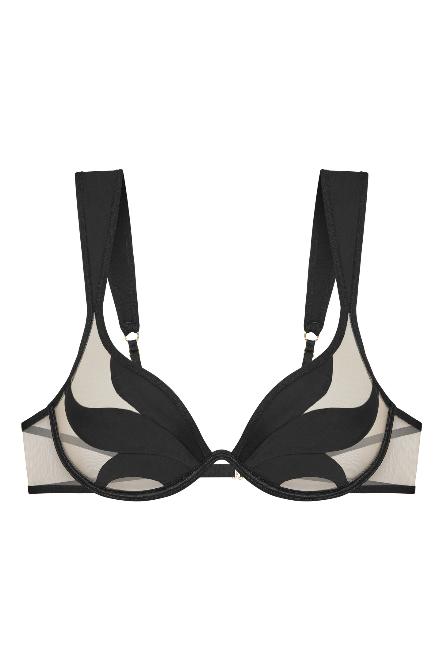 Perilla bra – front view, sheer tulle with black floral motif