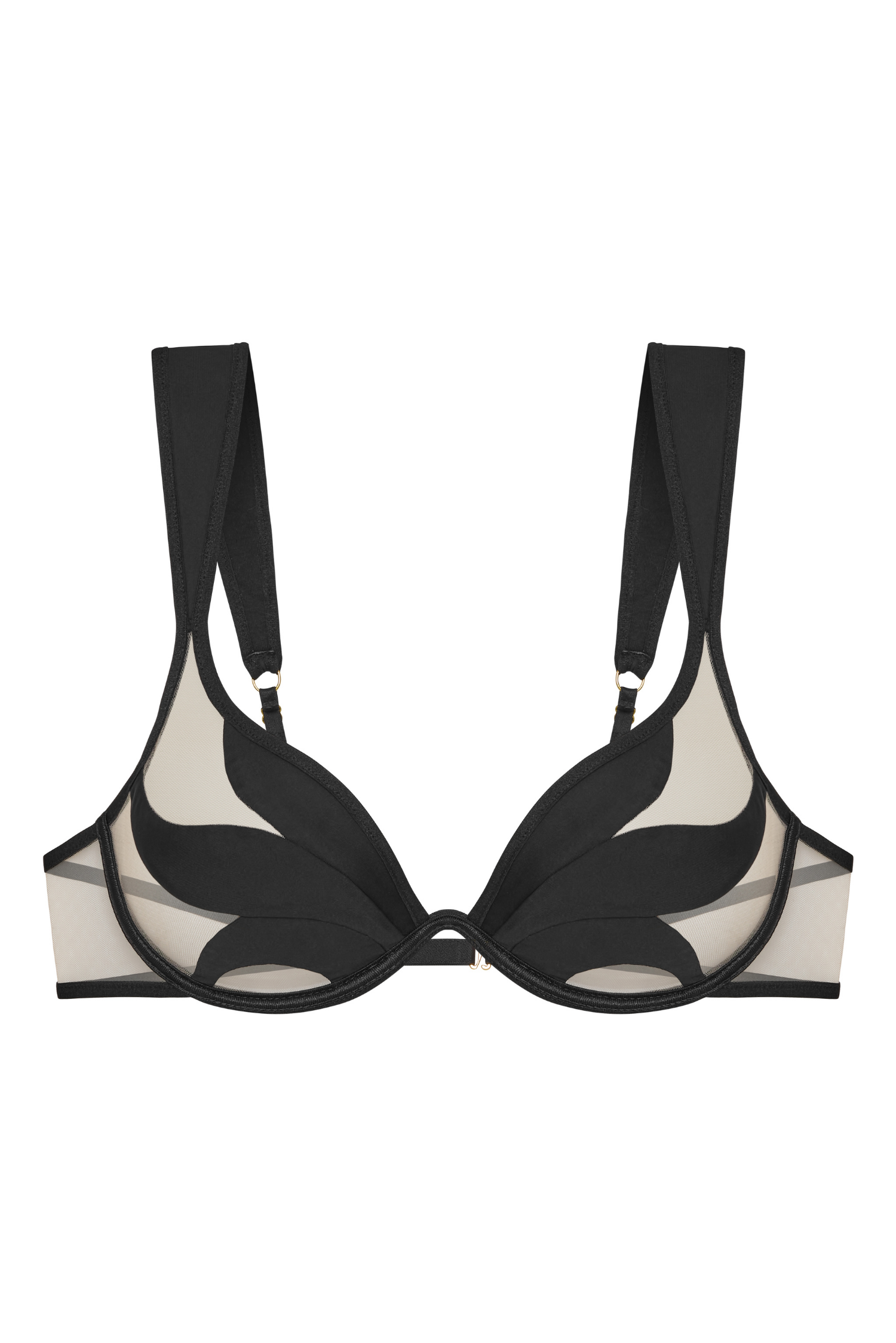 Perilla bra – front view, sheer tulle with black floral motif