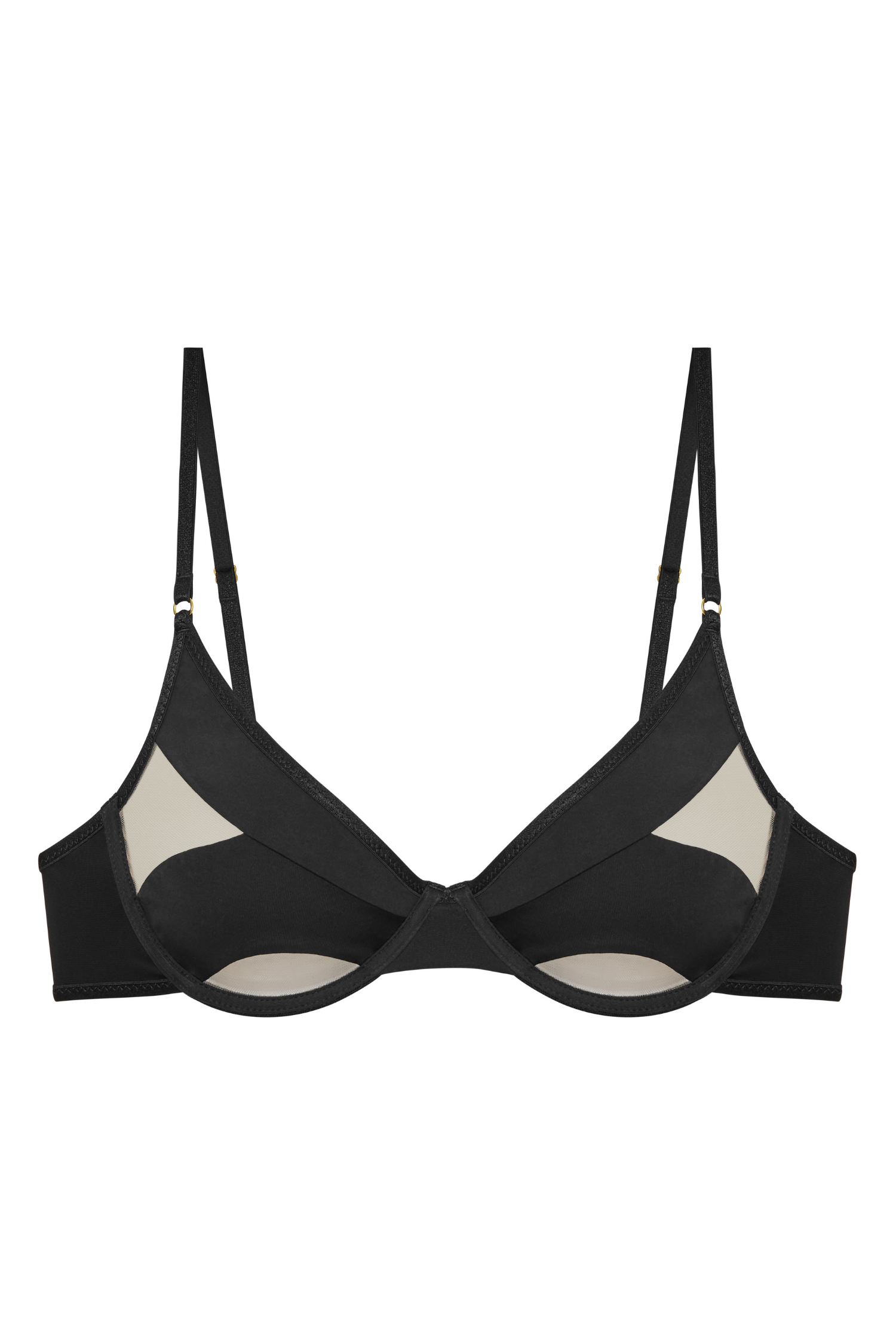 Secret bra – front view, black cups with bow and tulle inserts