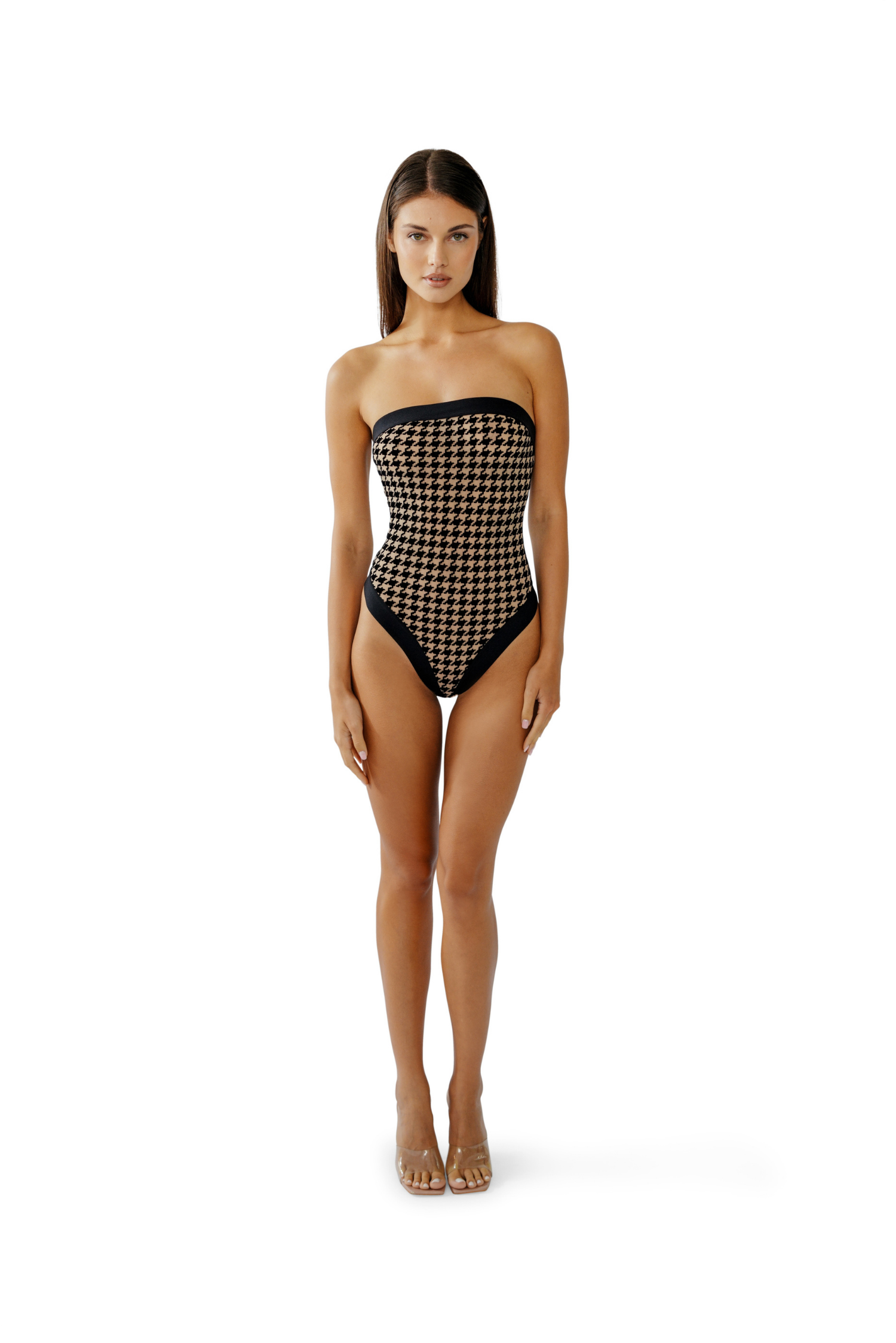 Oxford Bandeau bodysuit on model – bandeau top with elastic band