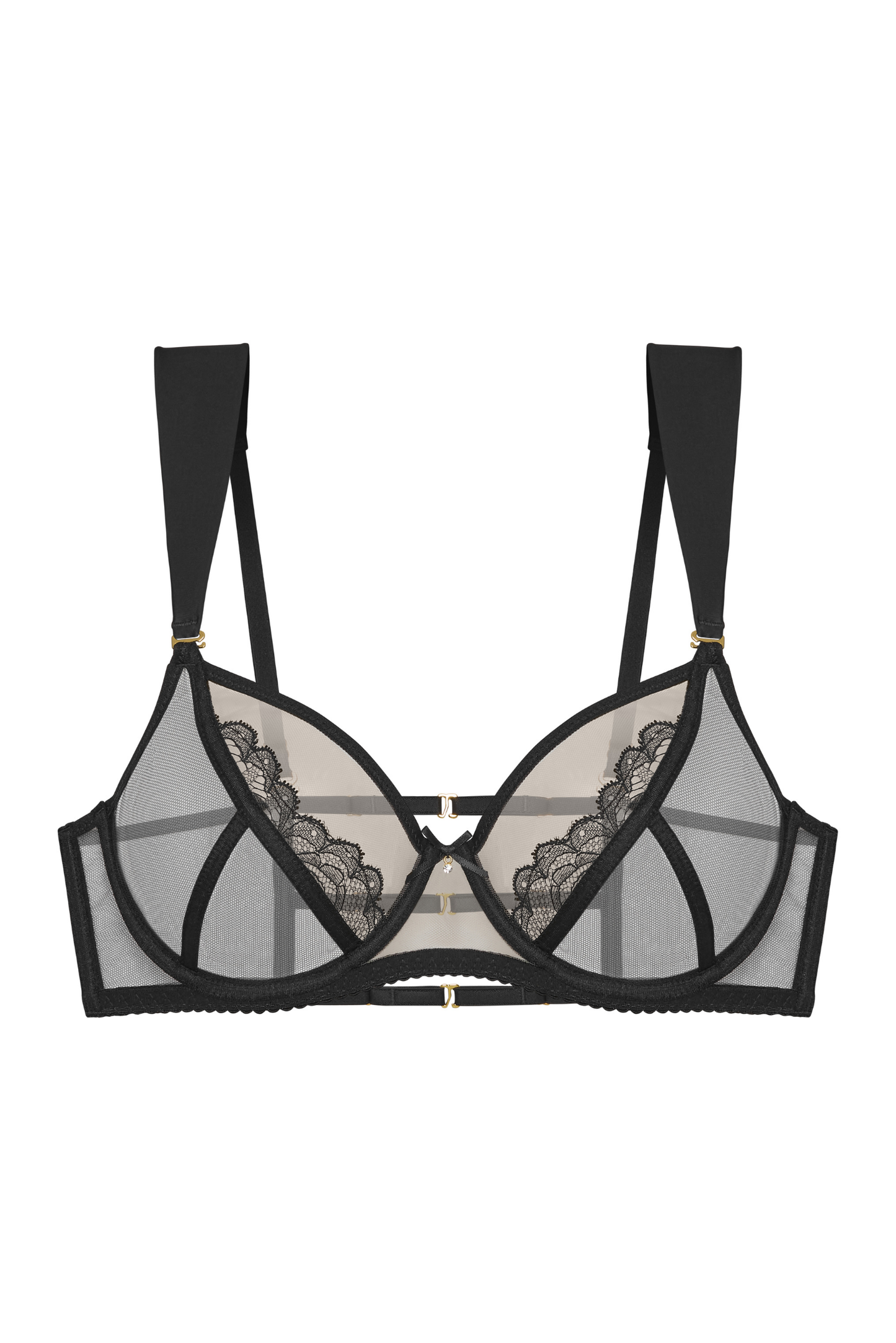 Elin Straps bra – front view, nude and black tulle with lace