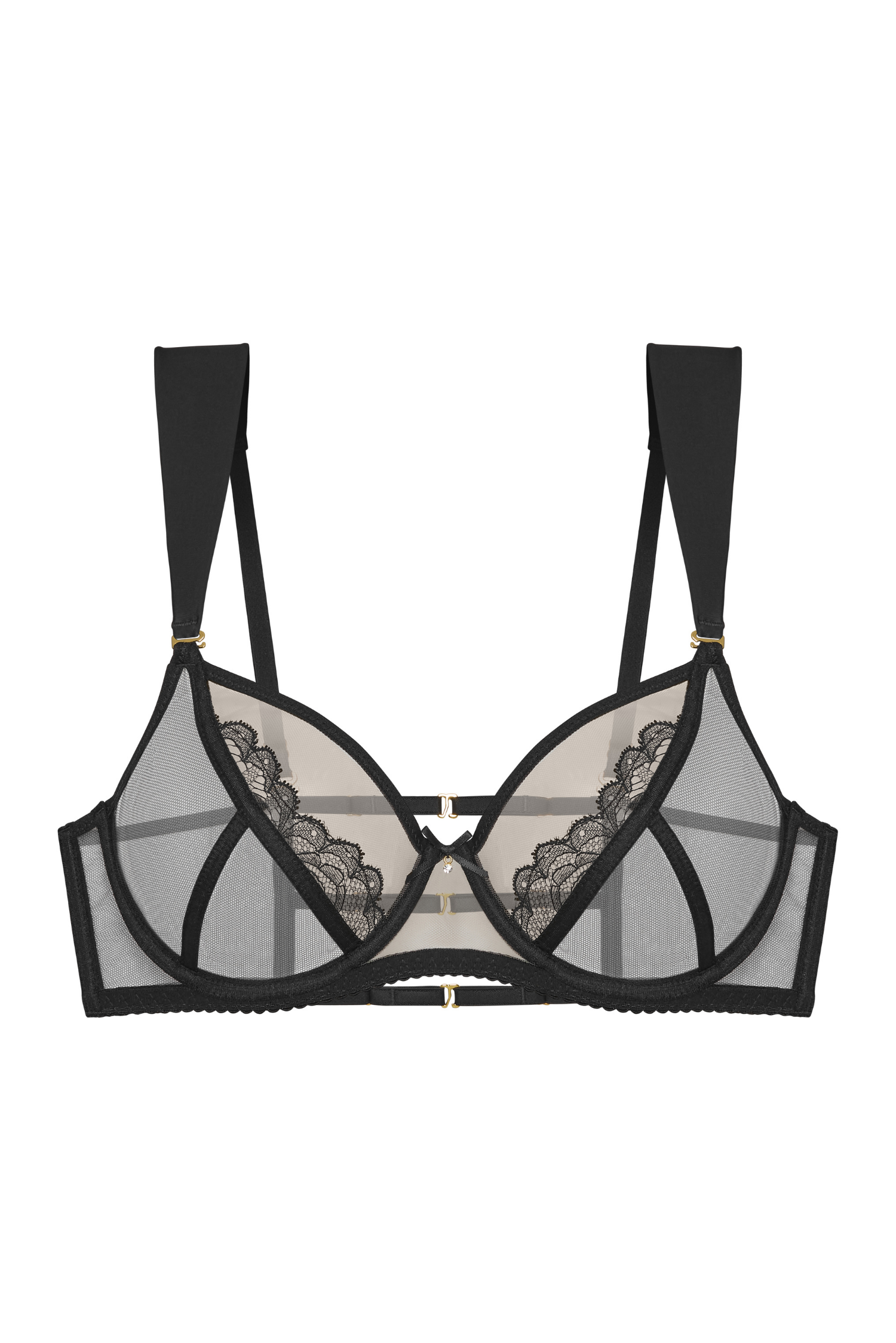 Elin Straps bra – front view, nude and black tulle with lace