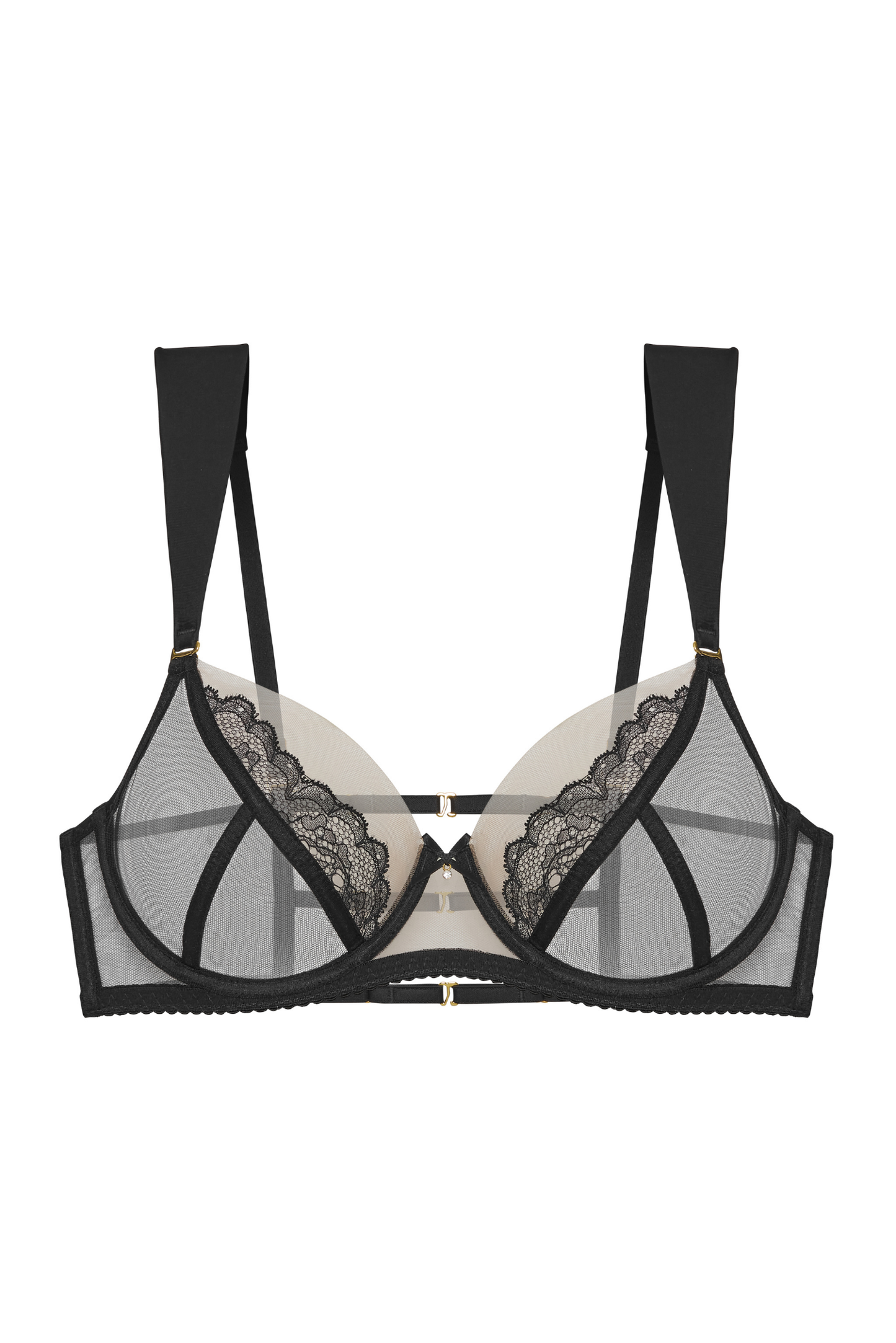Elin bra – front view, nude and black tulle with lace