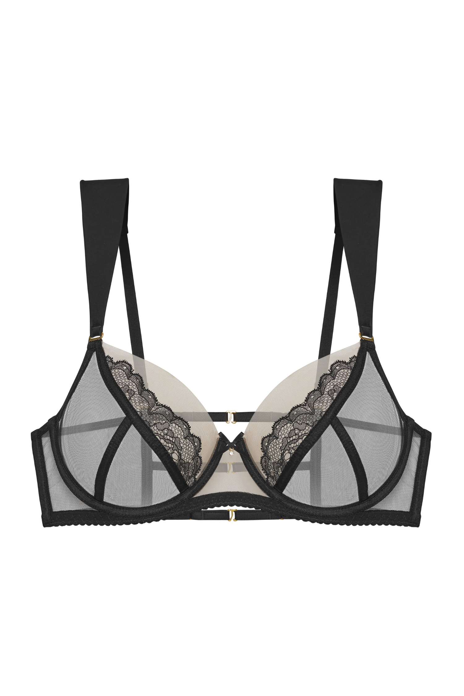 Elin bra – front view, nude and black tulle with lace
