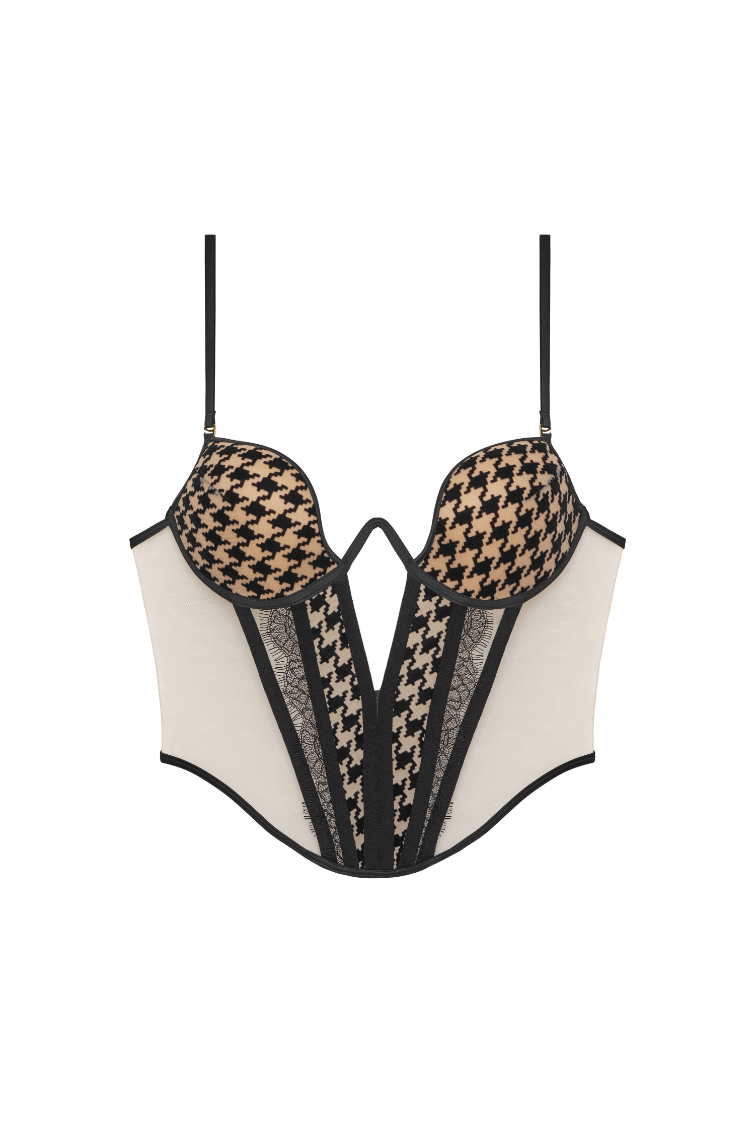 Oxford Corset One – front view, underwire and flocked design