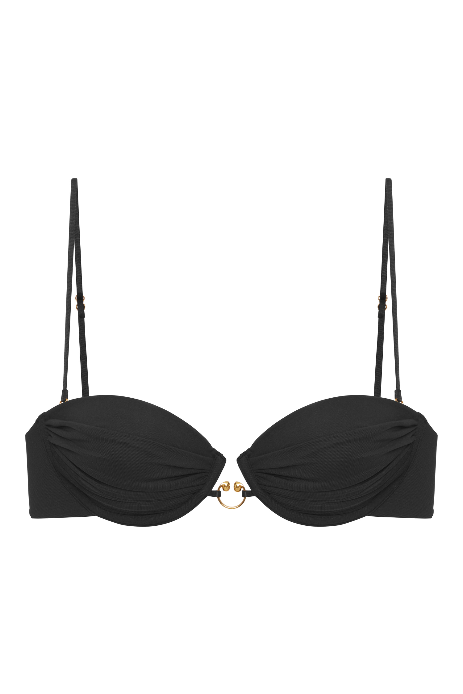 Mystery Top in black – push-up cups, no underwire, gold horseshoe detail