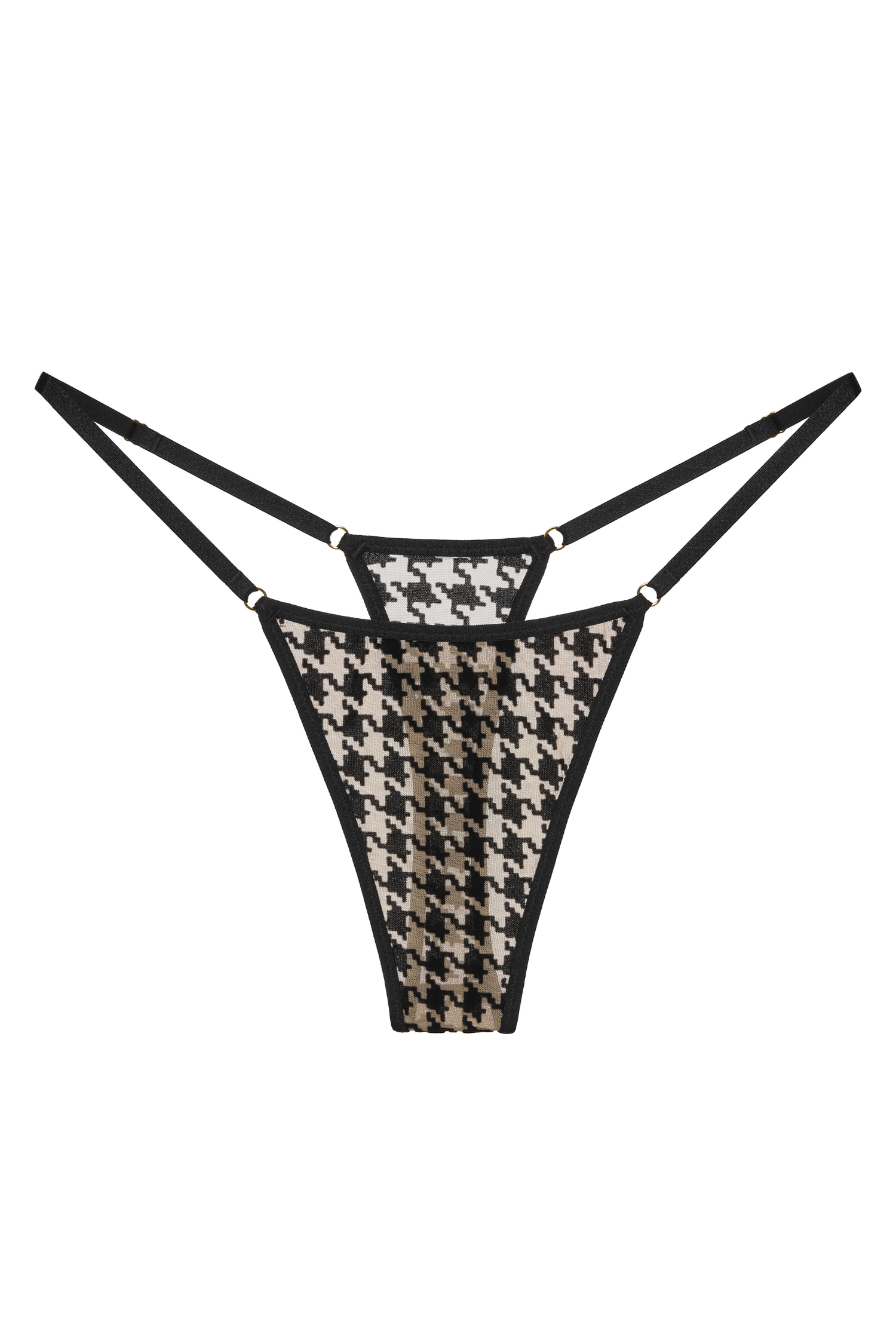 Oxford thong – front view with sheer tulle and flocked motif