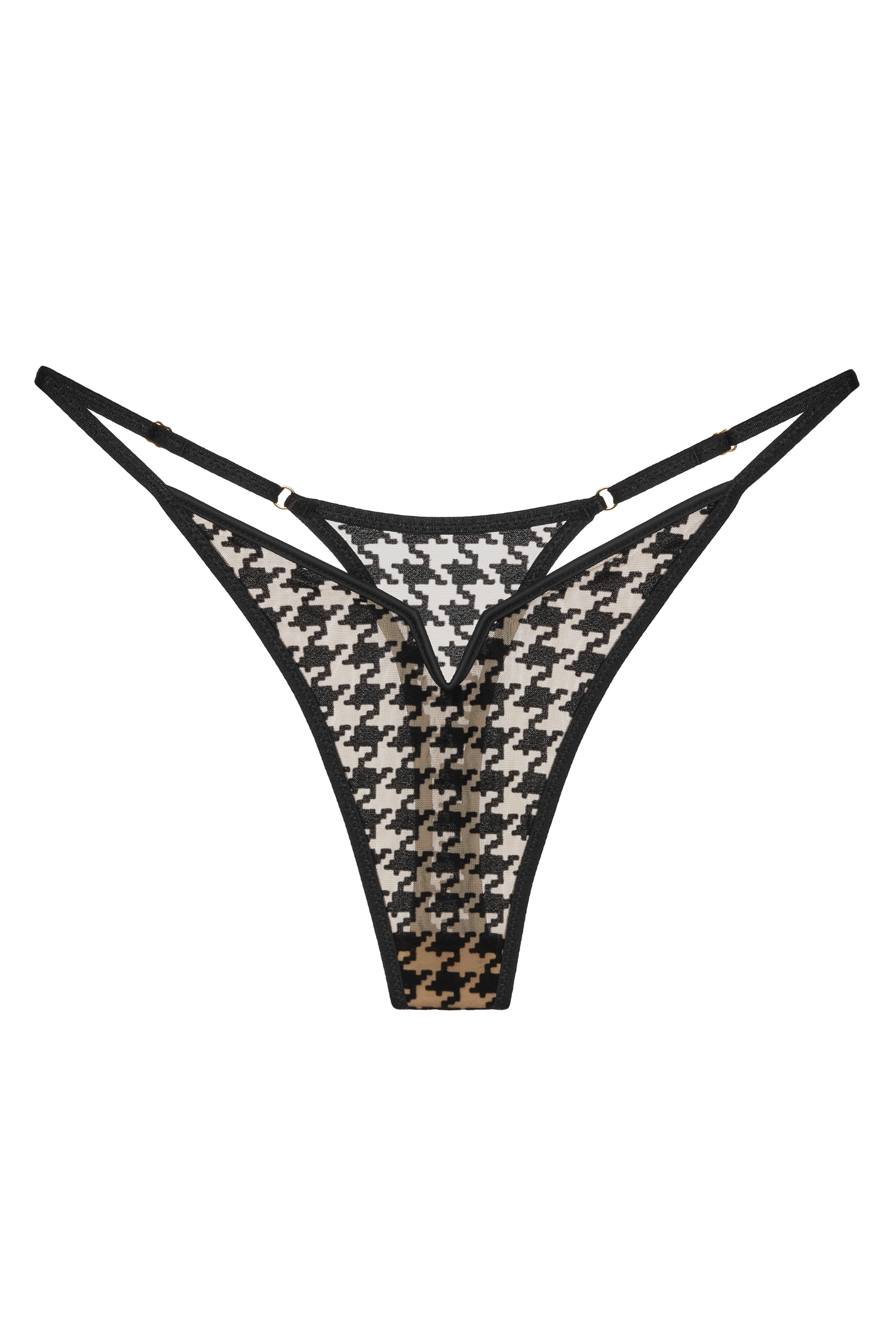Oxford V Thong – front view, sheer tulle with houndstooth pattern