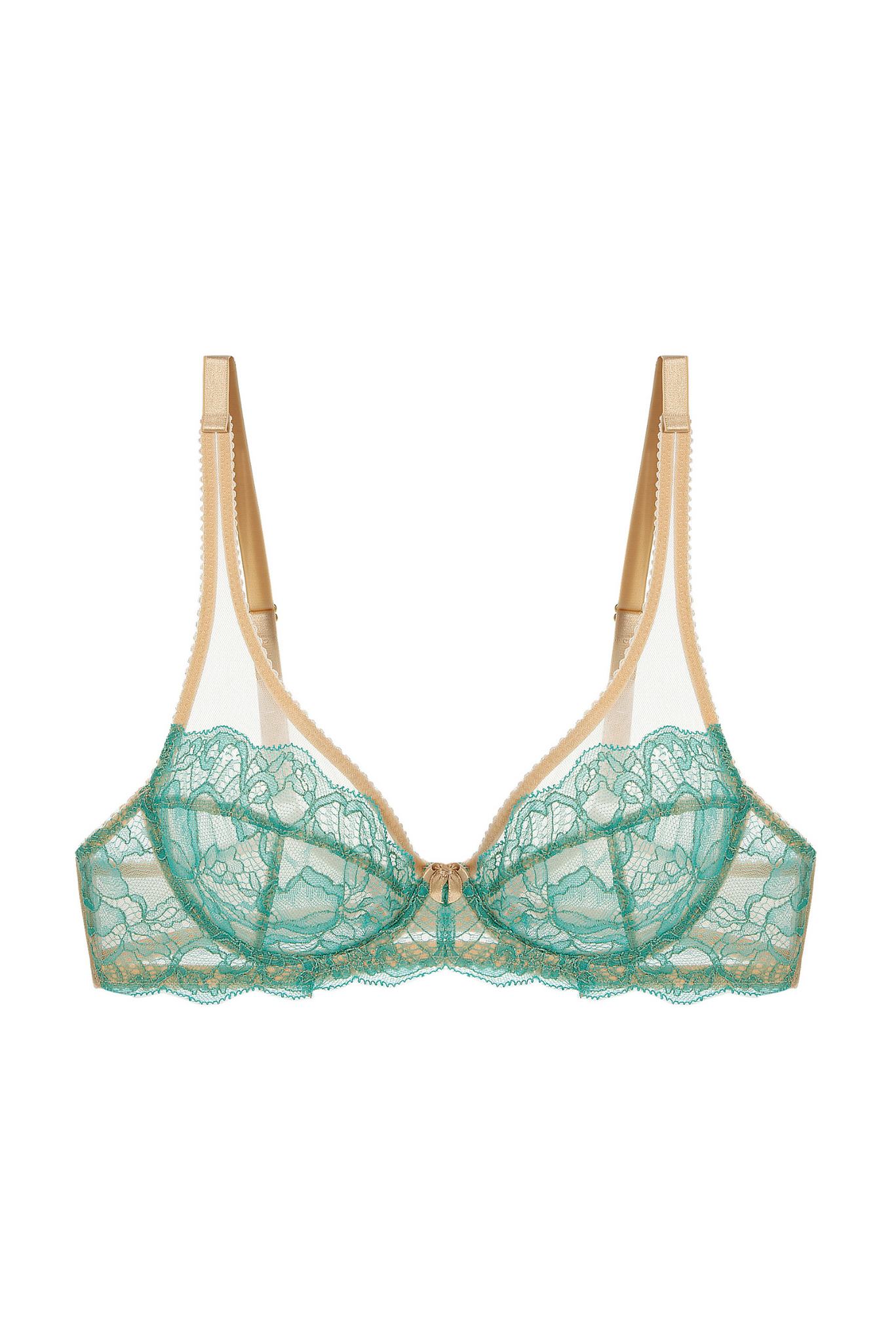 Reggiseno con pizzo turchese e tulle beige Loris
