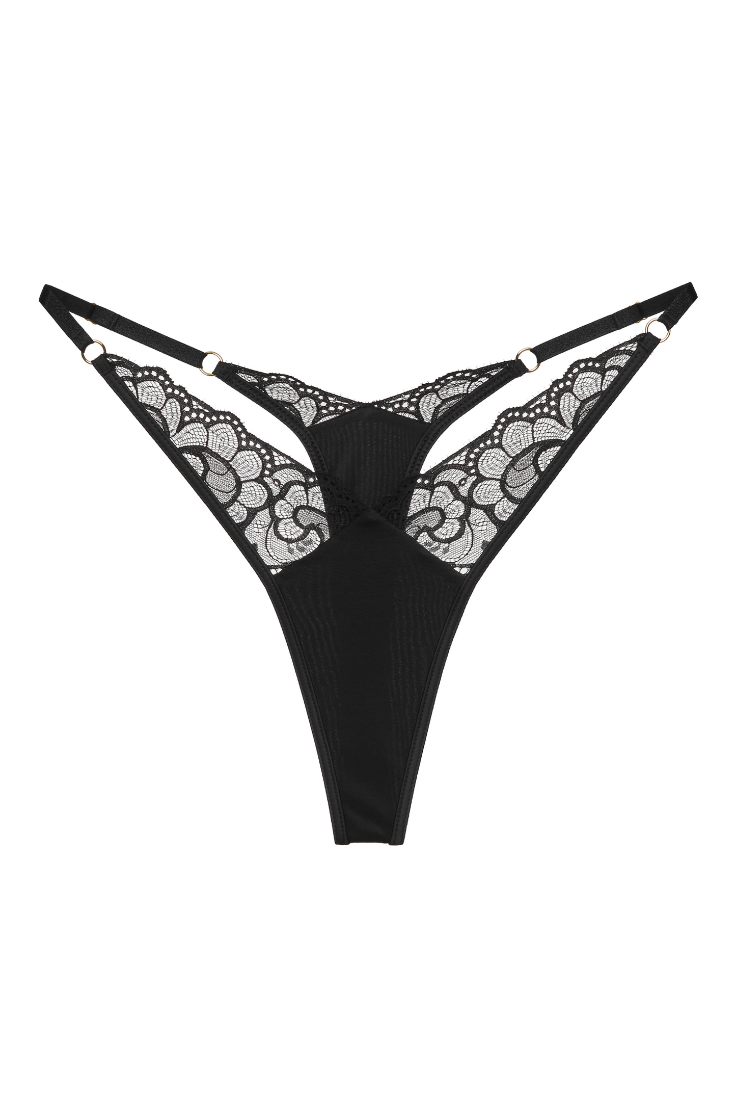 Celest Straps thong – front view, lace finish and adjustable sides