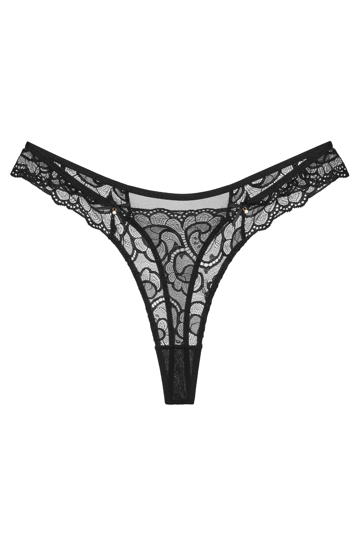 Celest thong – packshot, black lace and sheer tulle back