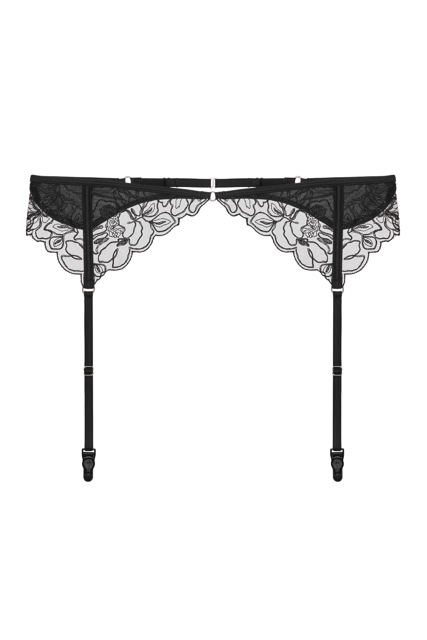 XX garter belt – packshot, microfiber and tulle with floral embroidery
