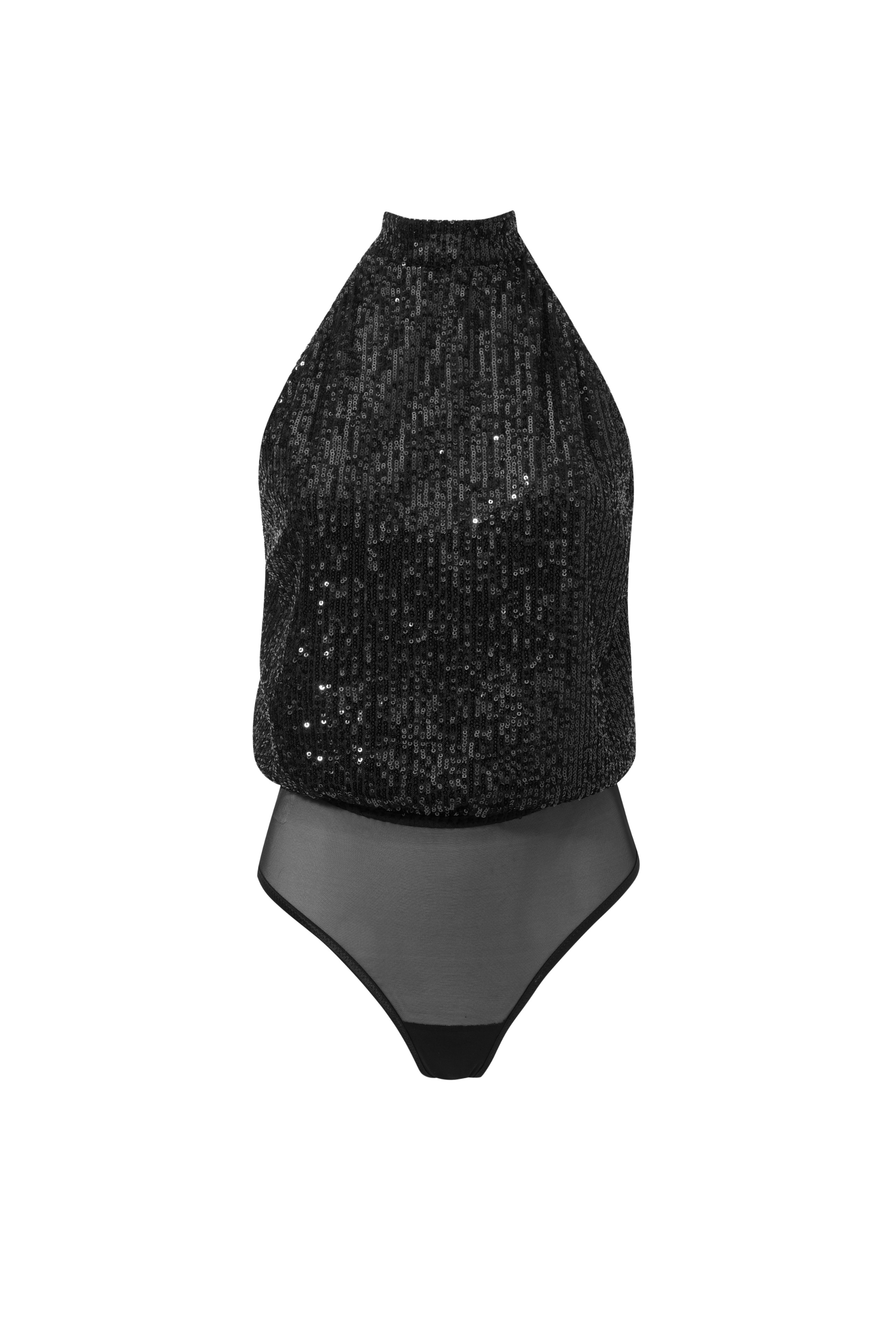 Black Sequin Bodysuit - Halter Neck Bodysuit - Rosette Bodysuit - Lulus