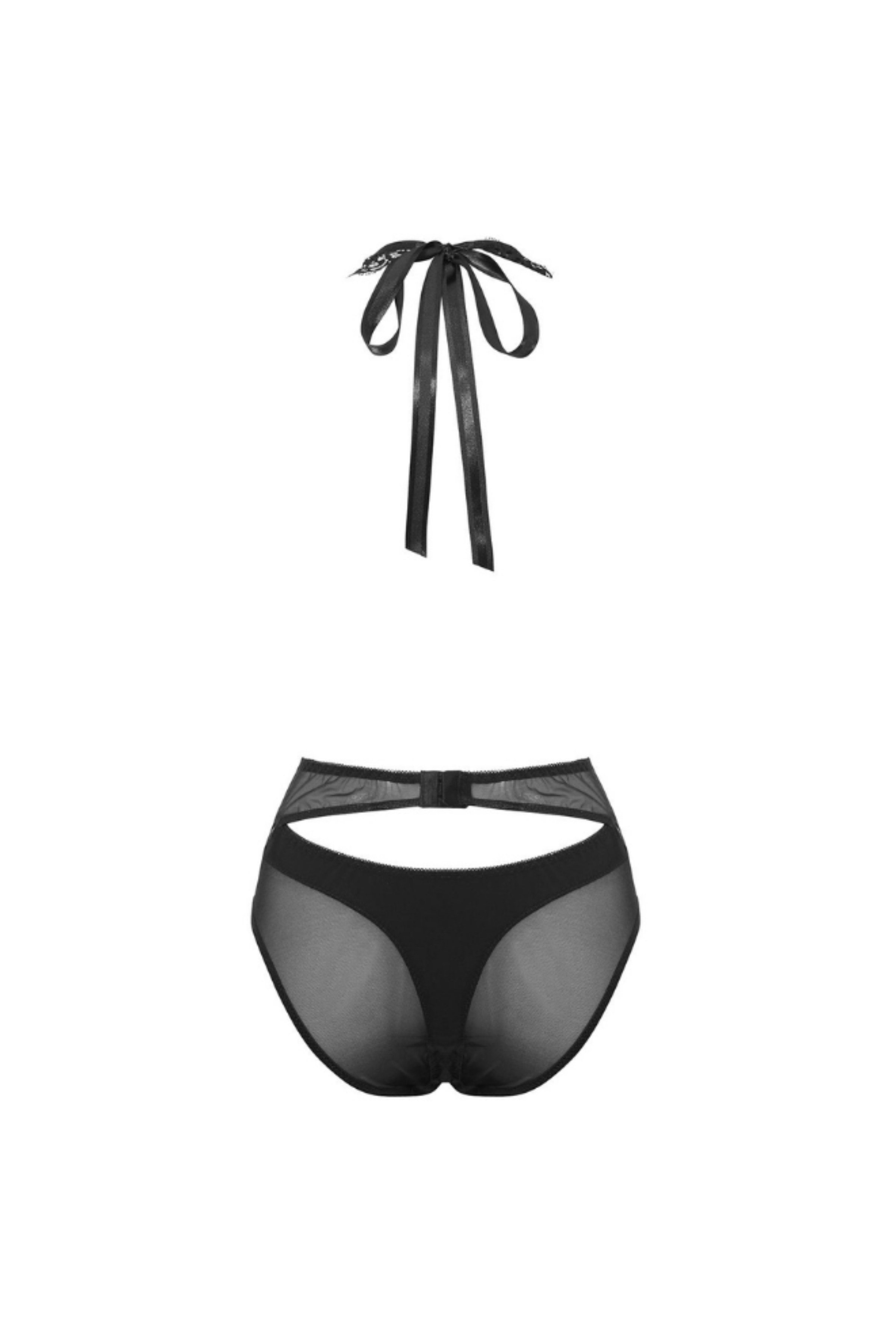 Back view of Chance bodysuit – sheer mesh, high-cut hips, double hook closure