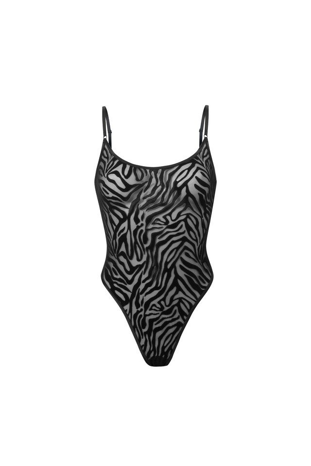 Black bodysuit with an animal motif Kylie – Perilla Intimates
