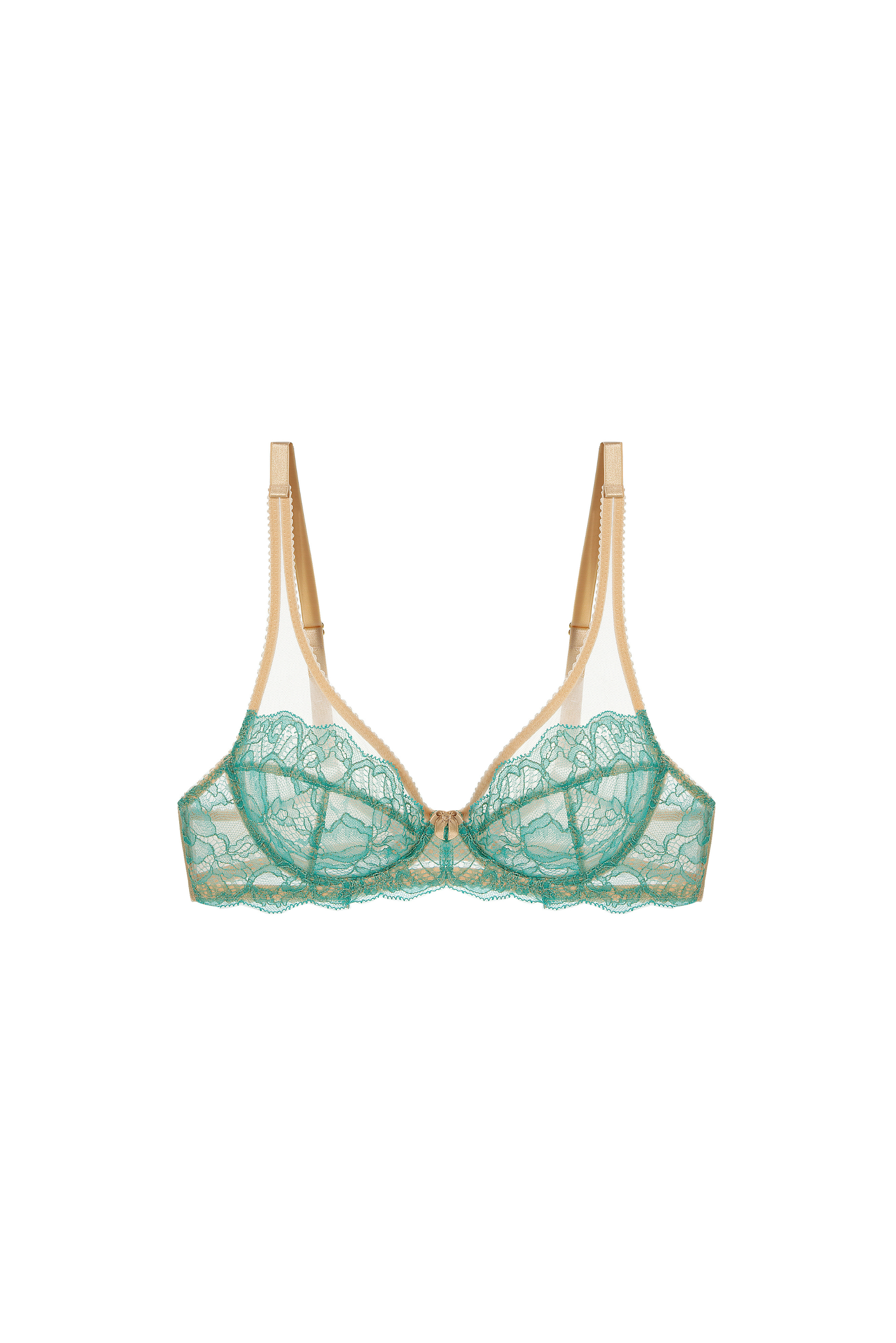 Bra with turquoise lace and beige tulle Loris