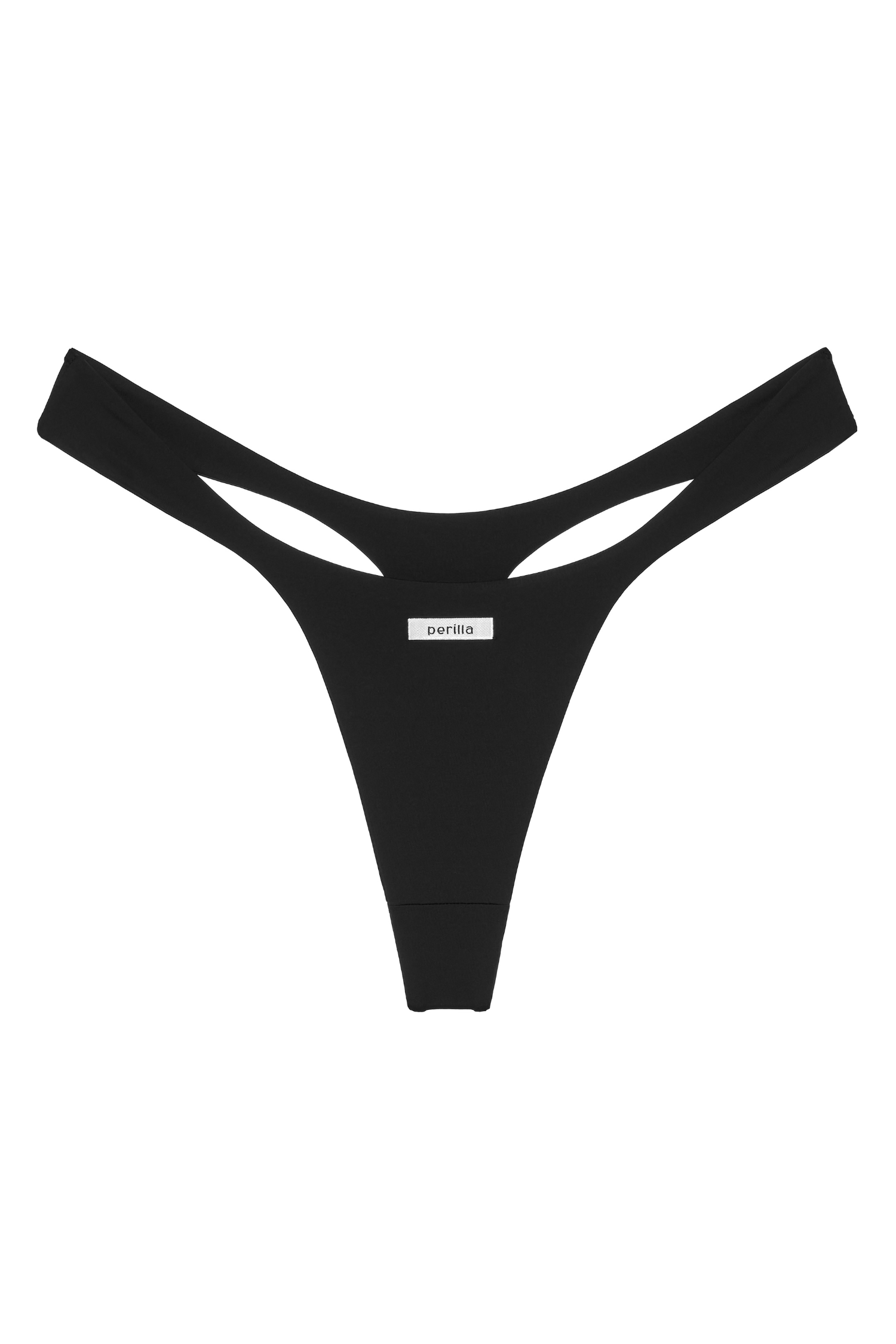 Lyn thong – packshot, classic black with Perilla logo detail
