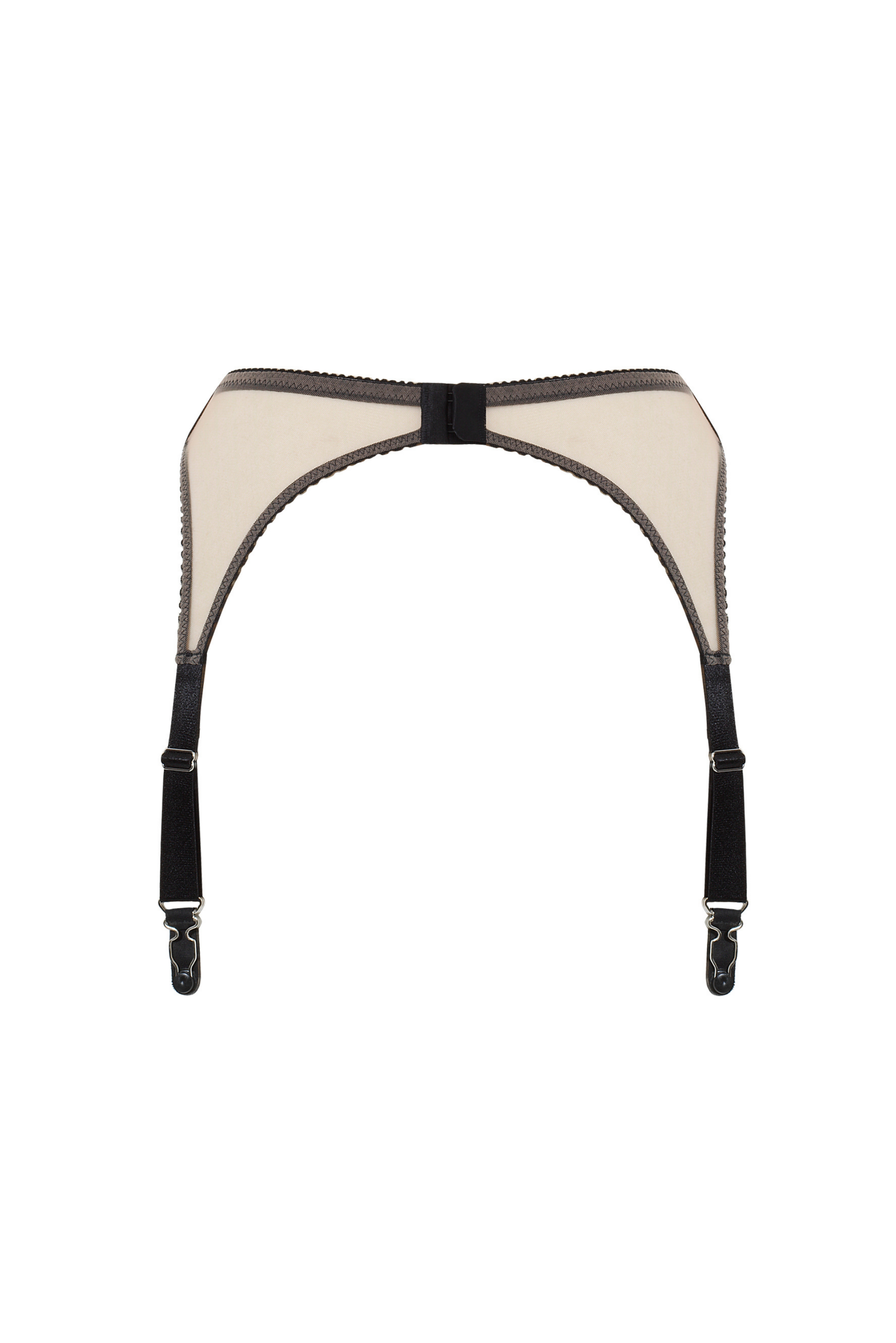 Caffe Latte garter belt – skin-toned tulle, black elastic trim